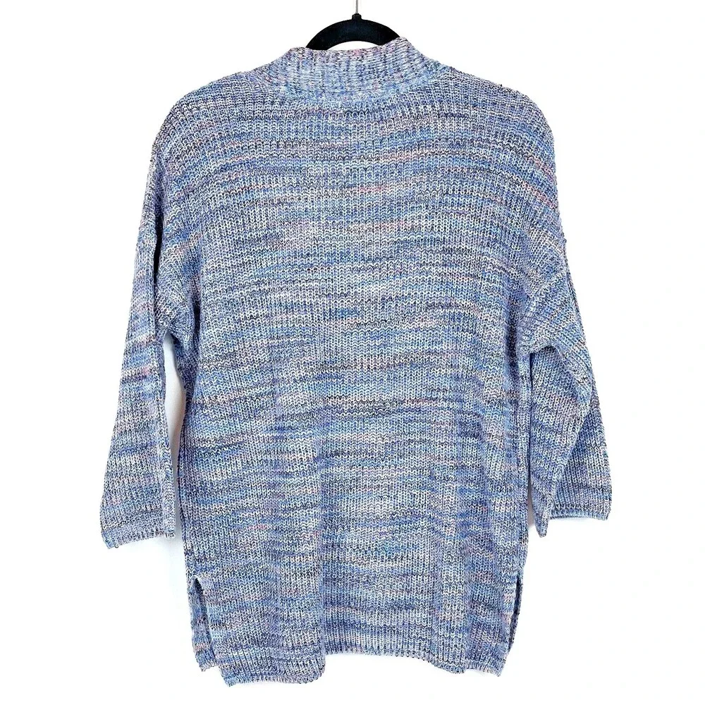 J. Jill V-Neck 3/4 Sleeve Knit Sweater Soft Cotton Blue Purple NWT Women's S A2